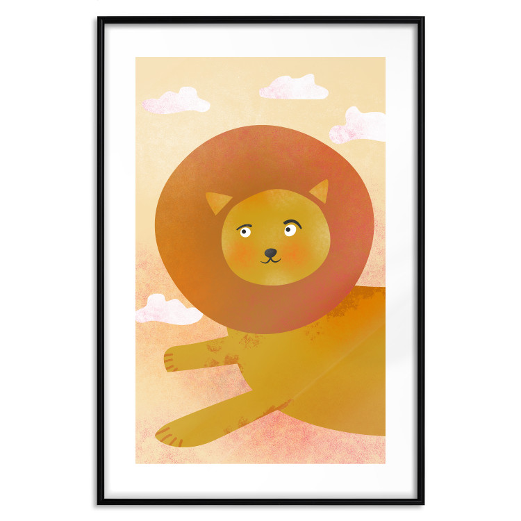 Wall Poster Lion's Play - animal flying among clouds in an orange sky 135715 additionalImage 27