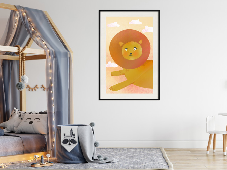 Wall Poster Lion's Play - animal flying among clouds in an orange sky 135715 additionalImage 11