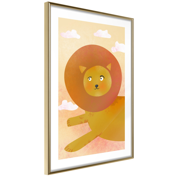Wall Poster Lion's Play - animal flying among clouds in an orange sky 135715 additionalImage 2