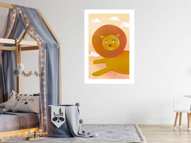 Wall Poster Lion's Play - animal flying among clouds in an orange sky 135715 additionalImage 13