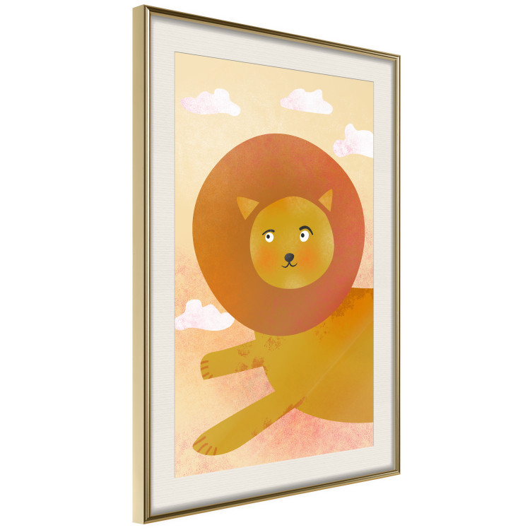 Wall Poster Lion's Play - animal flying among clouds in an orange sky 135715 additionalImage 3