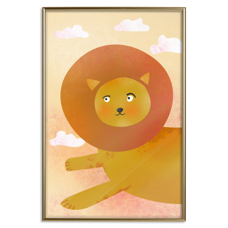 Wall Poster Lion's Play - animal flying among clouds in an orange sky 135715 additionalImage 15