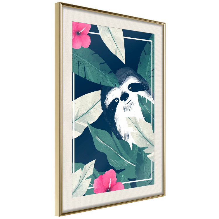 Wall Poster Sloth in the Tropics - animal among green leaves on a navy background 137915 additionalImage 3