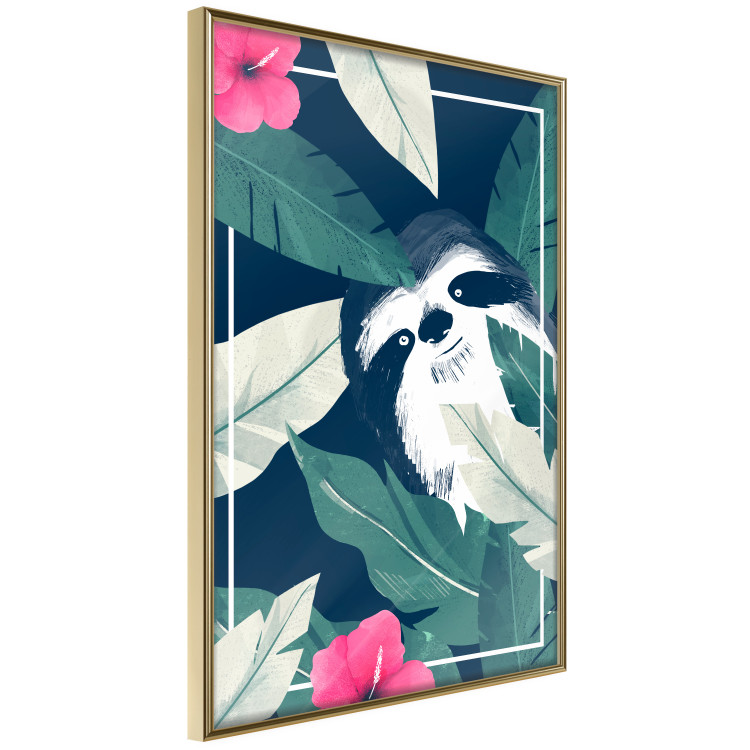 Wall Poster Sloth in the Tropics - animal among green leaves on a navy background 137915 additionalImage 10