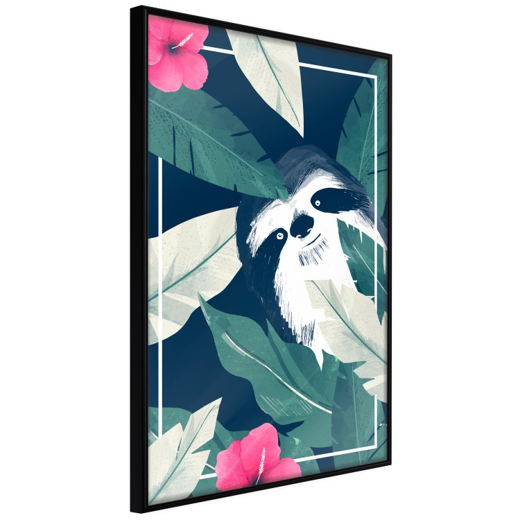 Wall Poster Sloth in the Tropics - animal among green leaves on a navy background 137915 additionalImage 4