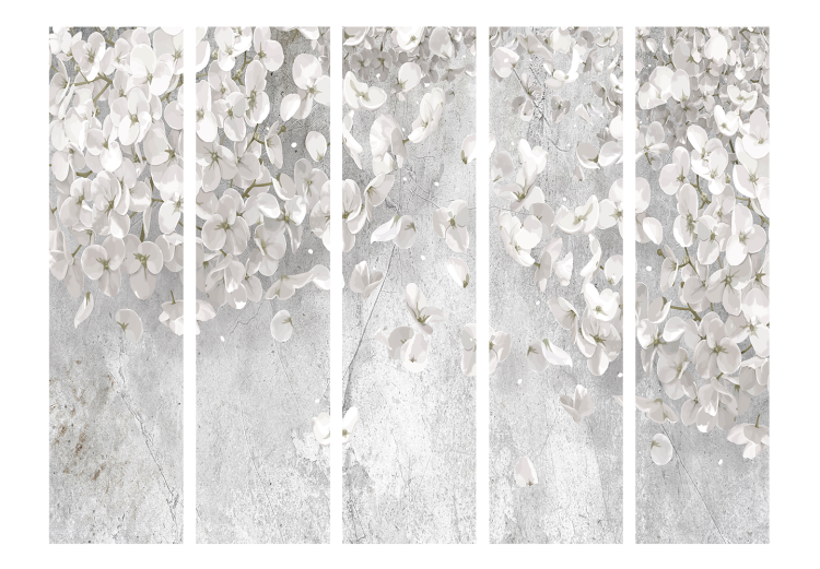 Folding Screen Floral Clouds II (5-piece) - Delicate flowers on a concrete background 138515 additionalImage 3