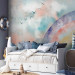 Photo Wallpaper Rainbow dreams - landscape with clouds and flying birds in watercolour style 142515 additionalThumb 5