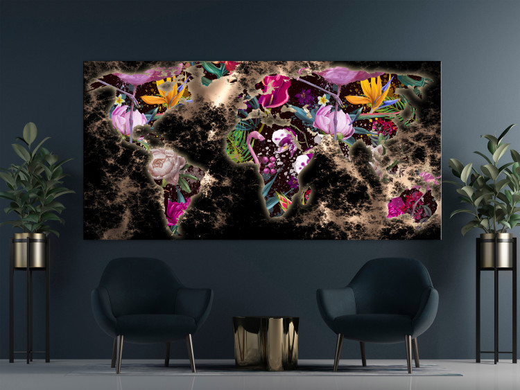 Canvas Jungle Flower Map (1-piece) Wide - colorful abstraction 143415 additionalImage 3