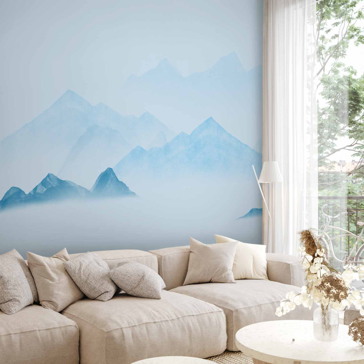 Photo Wallpaper Serenity of nature - watercolour landscape with blue mountain peaks 144715