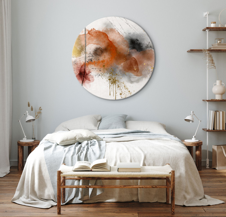 Round Canvas Colorful Expression - Watercolor Abstraction in Warm Tones 148715 additionalImage 3