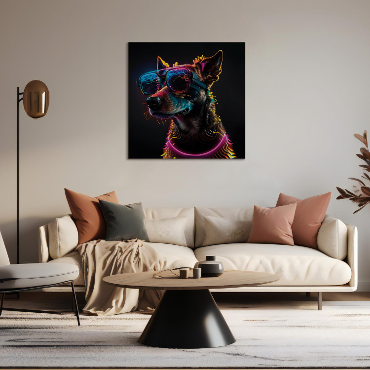 Canvas AI Dog - Pink Cyber Animal With Neon Glasses - Square 150215 additionalImage 3