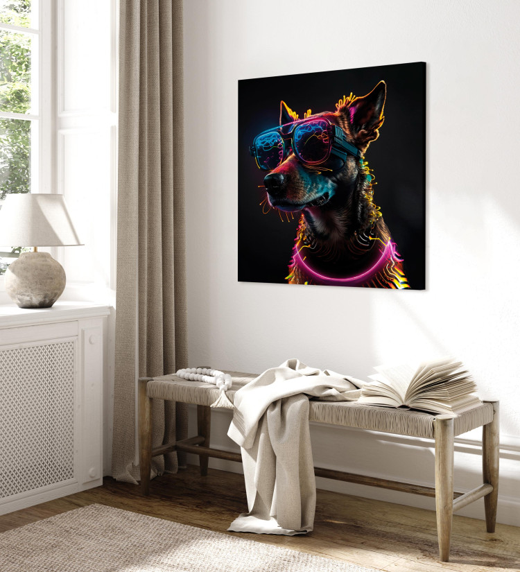 Canvas AI Dog - Pink Cyber Animal With Neon Glasses - Square 150215 additionalImage 4
