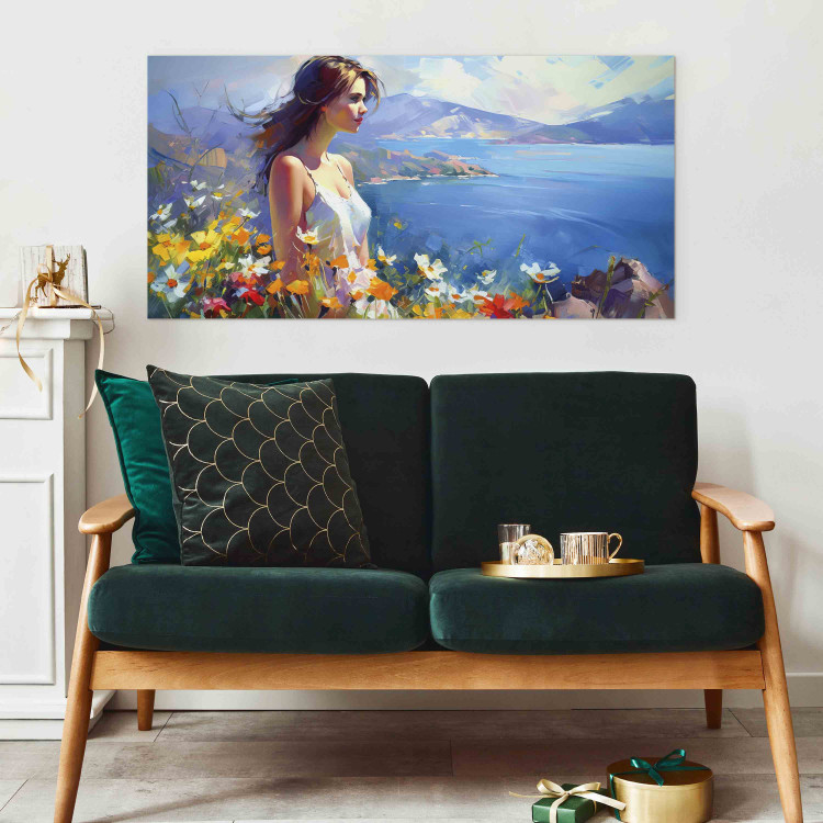 Large canvas print Woman Against the Sea - A Floral Mountain Landscape in the Style of Monet [Large Format] 151115 additionalImage 5