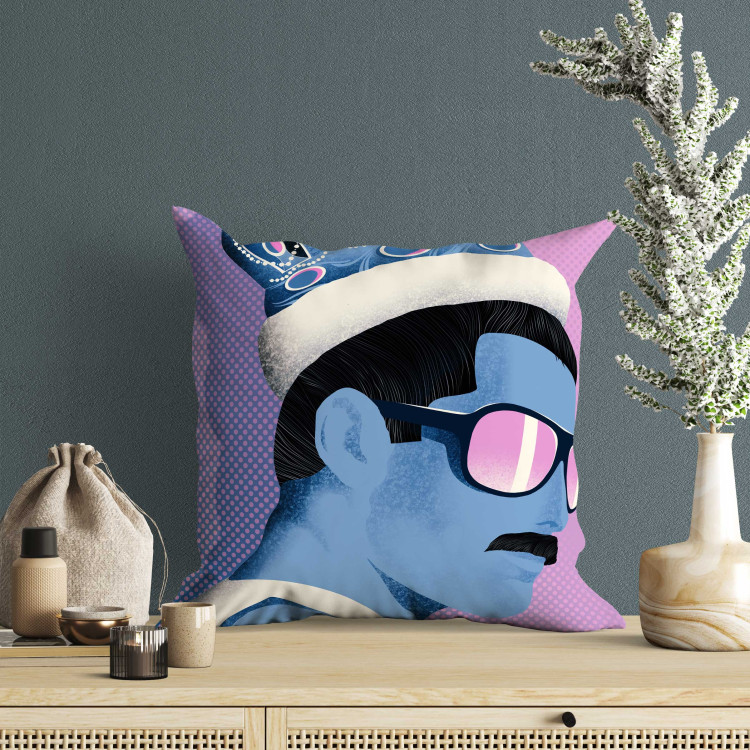 Decorative Microfiber Pillow Freddie - Blue Pop-Art Depicting the Singer of the Band Queen 151315 additionalImage 5