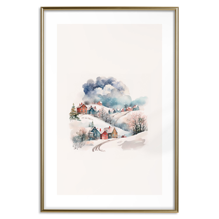 Poster Christmas Village - Watercolor Illustration of a Winter Landscape 151715 additionalImage 25