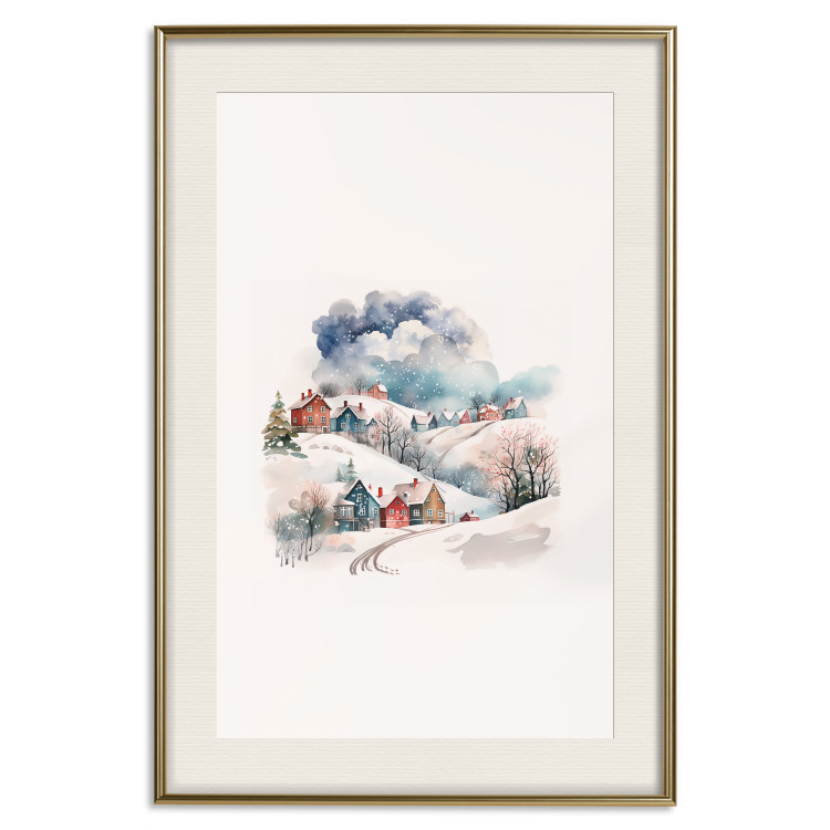 Poster Christmas Village - Watercolor Illustration of a Winter Landscape 151715 additionalImage 22