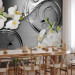 Wall Mural Expectation - white orchid flowers with ornaments on a silver background 59715 additionalThumb 7