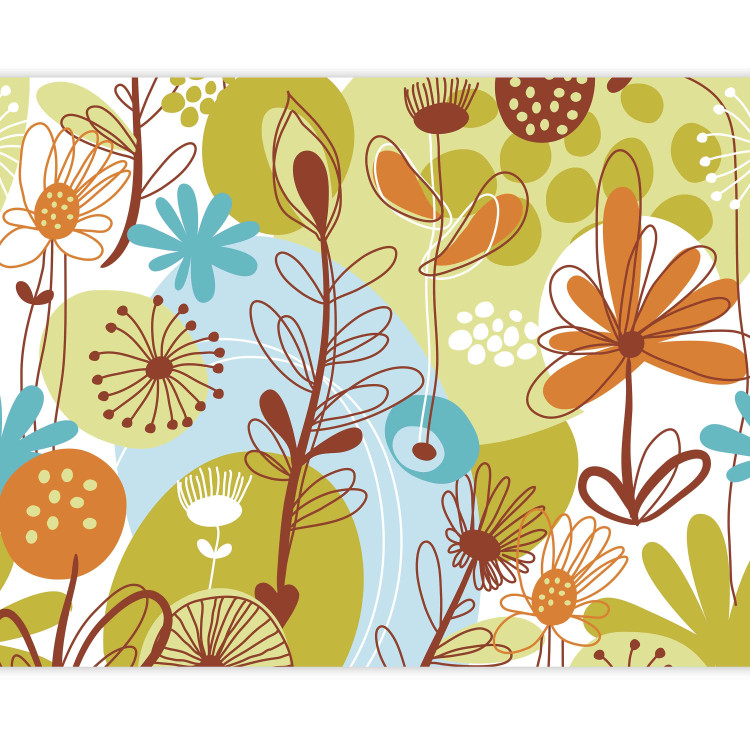 Photo Wallpaper Abstraction - Drawing of Plants on Colorful Background with Irregular Pattern 60815 additionalImage 3
