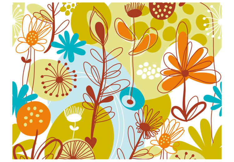 Photo Wallpaper Abstraction - Drawing of Plants on Colorful Background with Irregular Pattern 60815 additionalImage 1