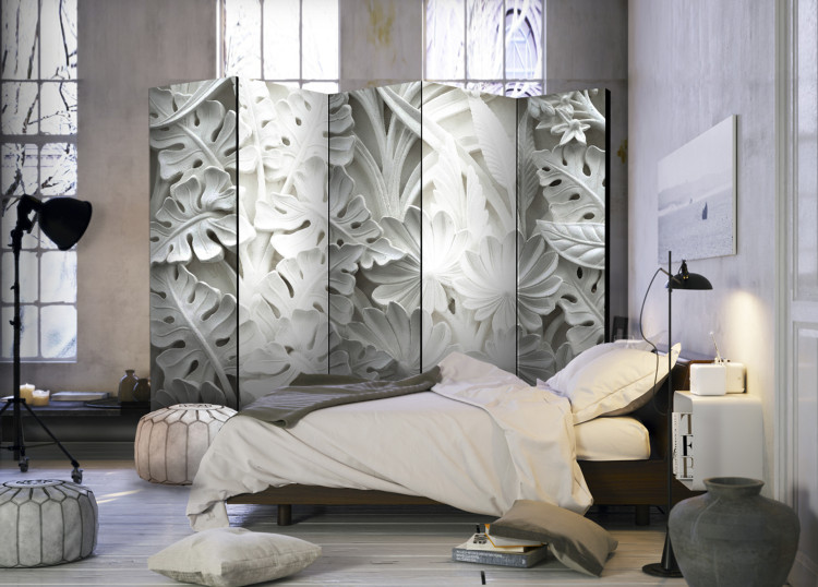 Room Divider Alabaster Garden II - white stone texture with a plant motif 95415 additionalImage 4