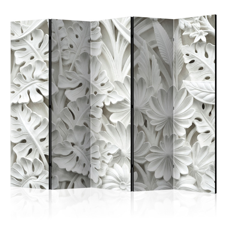 Room Divider Alabaster Garden II - white stone texture with a plant motif 95415