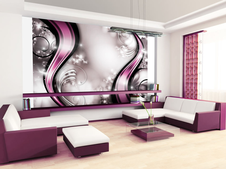 Wall Mural Purple fantasy - ornamental pattern on a luminous grey background 97115