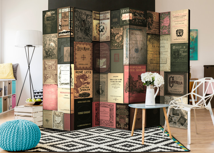 Room Divider Screen Bookish Paradise II - grid of retro book covers in romantic style 97915 additionalImage 4