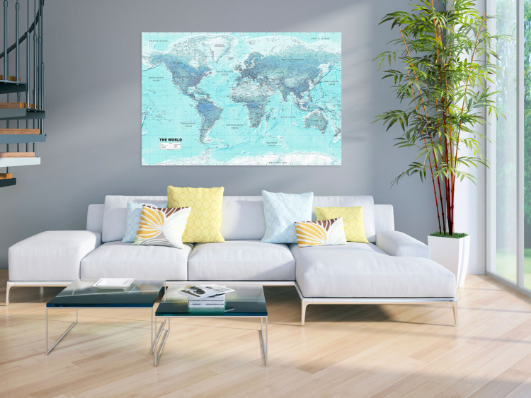 Canvas Art Print World Map: Blue World - Blue Political Map with Labels 98015 additionalImage 3