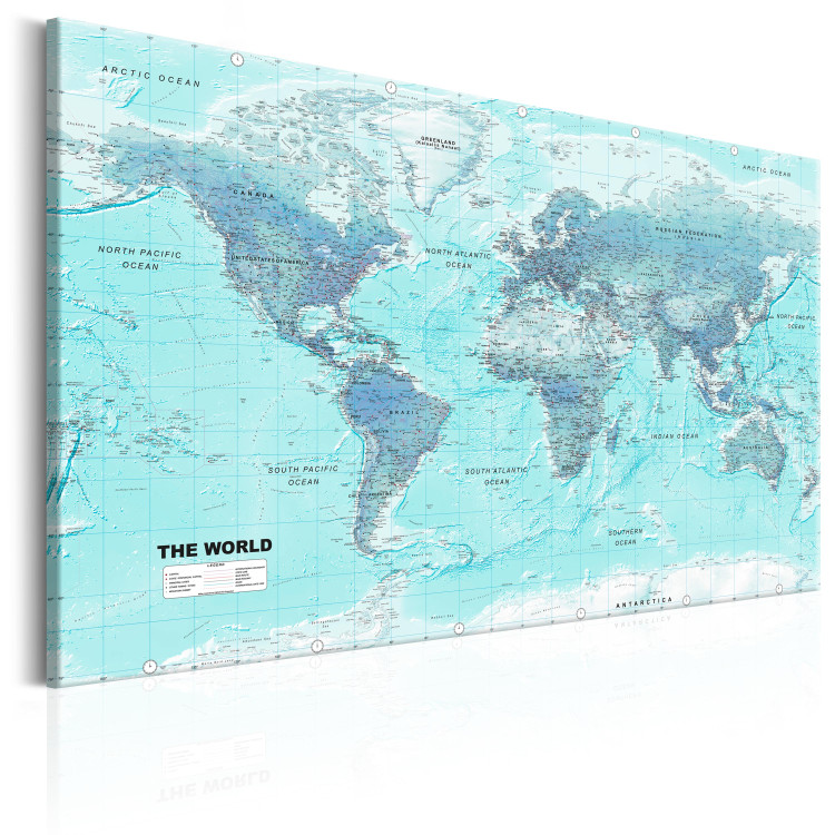 Canvas Art Print World Map: Blue World - Blue Political Map with Labels 98015 additionalImage 2