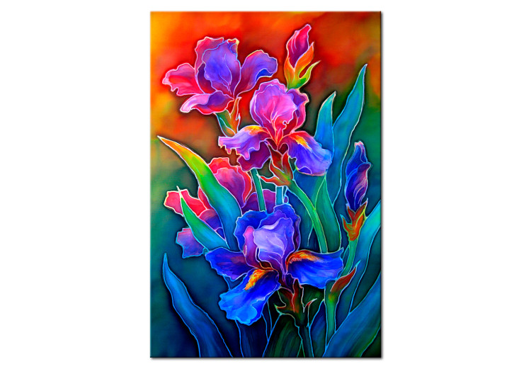 Canvas Print Rainbow Irises (1-piece) - Abstract Flowers in Sunlight 98215