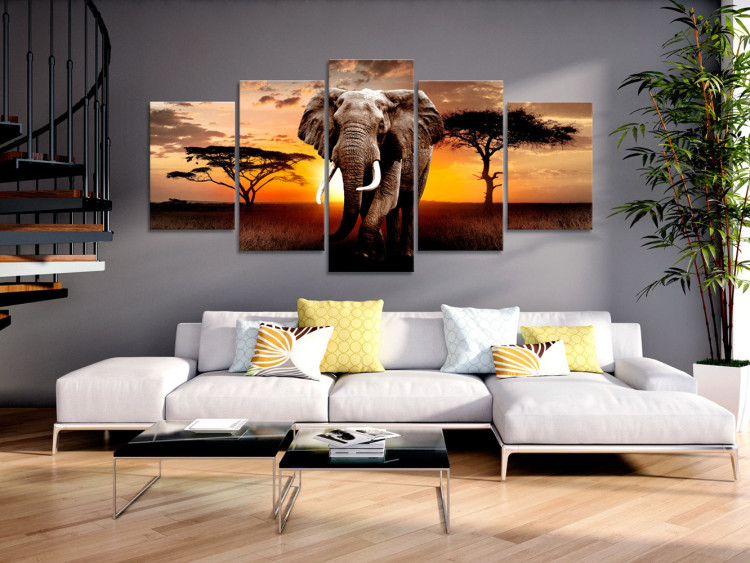 Canvas Elephant Trek (5-piece) - Sunset on the African Savanna 98615 additionalImage 3
