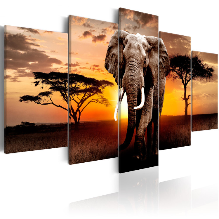 Canvas Elephant Trek (5-piece) - Sunset on the African Savanna 98615 additionalImage 2