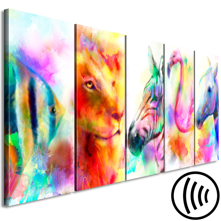 Canvas Print Rainbow Watercolors (5-part) Narrow - Colorful Horse in Pop Art Style 108225 additionalImage 6