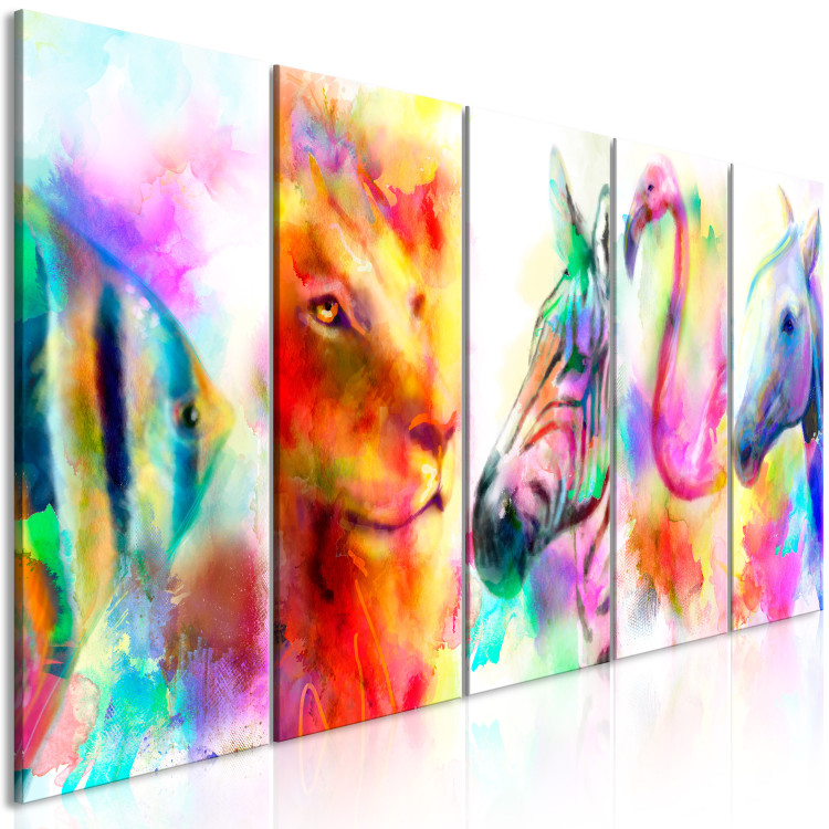 Canvas Print Rainbow Watercolors (5-part) Narrow - Colorful Horse in Pop Art Style 108225 additionalImage 2