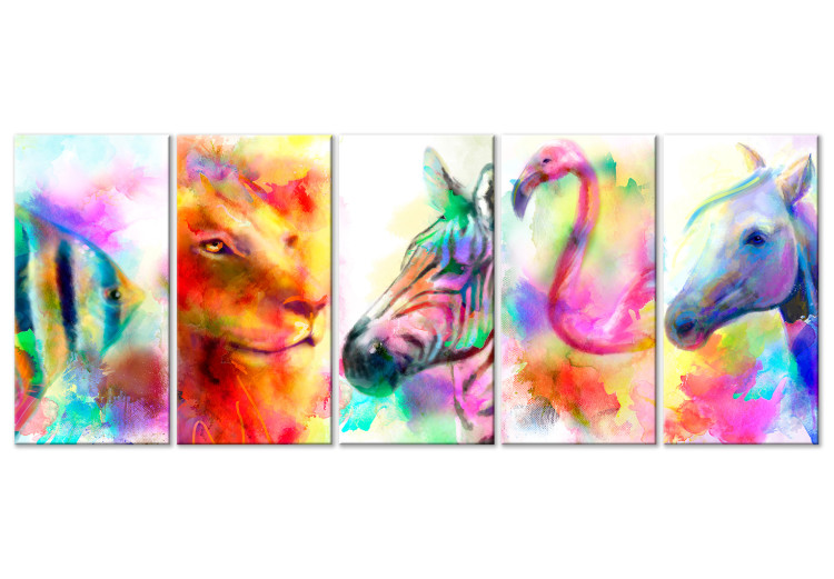 Canvas Print Rainbow Watercolors (5-part) Narrow - Colorful Horse in Pop Art Style 108225