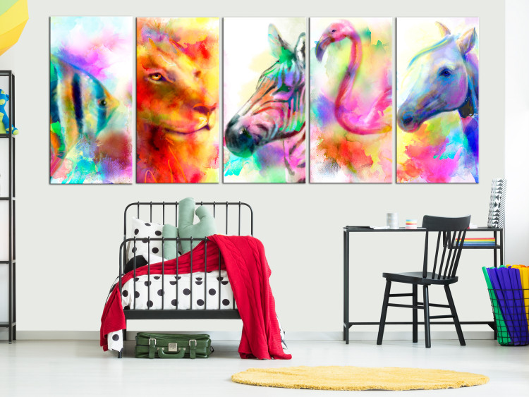 Canvas Print Rainbow Watercolors (5-part) Narrow - Colorful Horse in Pop Art Style 108225 additionalImage 3