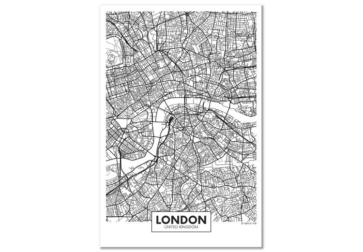 Canvas Print Streets of London - black and white linear map of a British city 116325