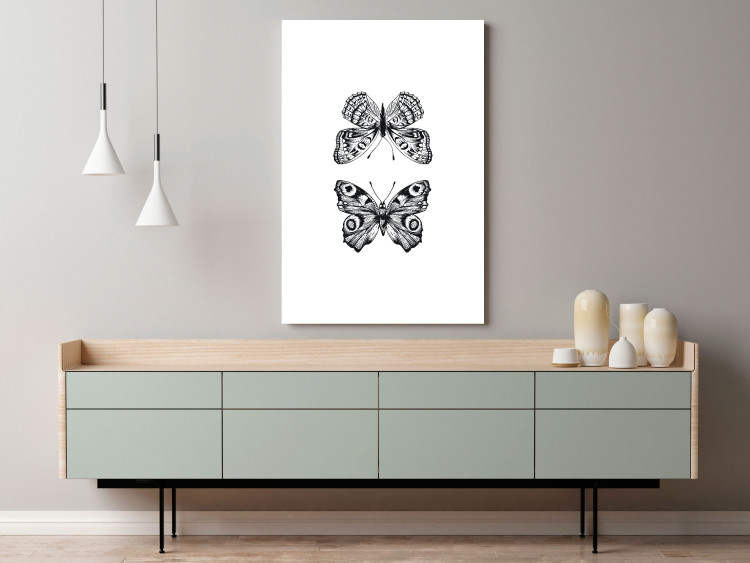 Canvas Butterflies in love - two black and white butterflies in line art 116925 additionalImage 3