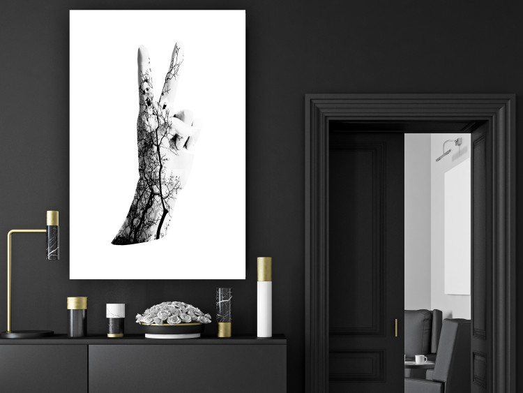 Wall Poster Victory - black and white abstraction with a hand showing the victory sign 117025 additionalImage 4