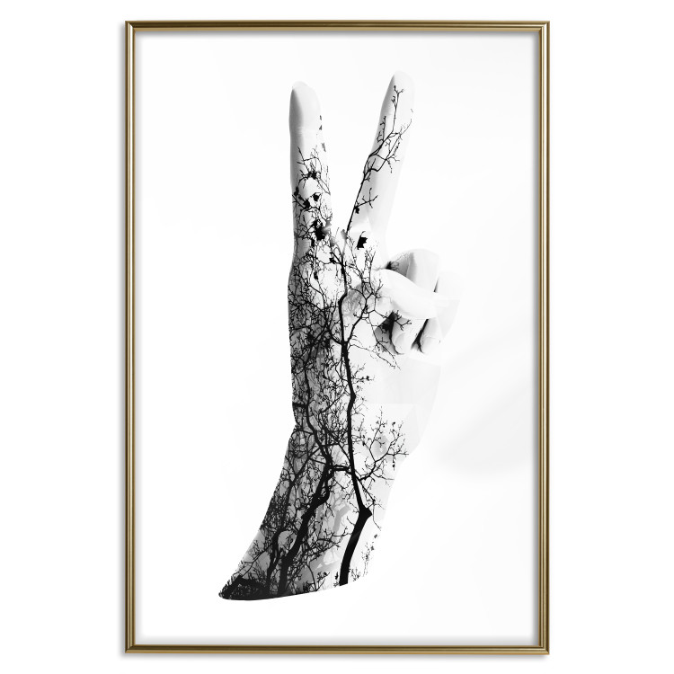 Wall Poster Victory - black and white abstraction with a hand showing the victory sign 117025 additionalImage 20