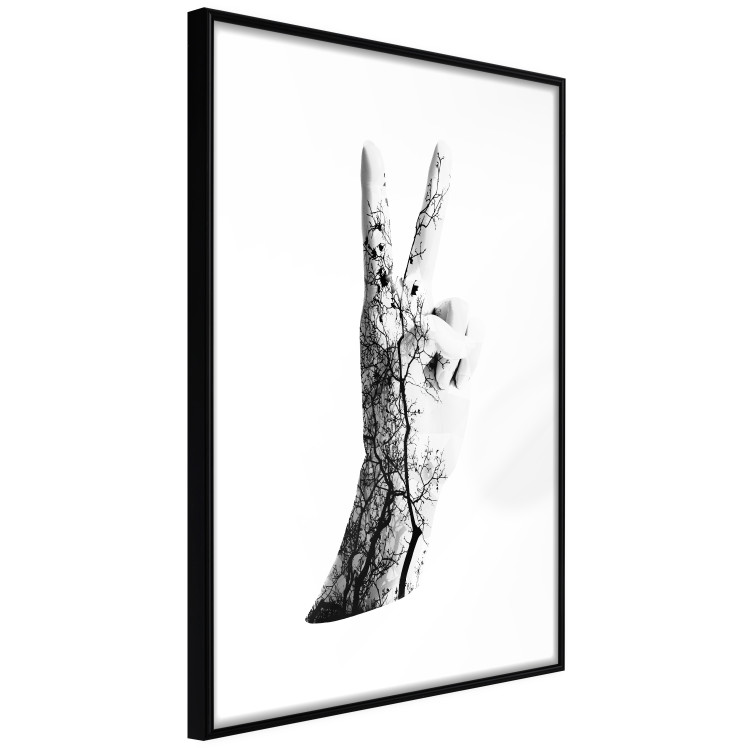 Wall Poster Victory - black and white abstraction with a hand showing the victory sign 117025 additionalImage 11