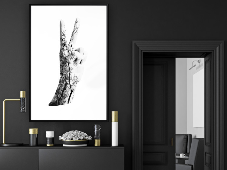 Wall Poster Victory - black and white abstraction with a hand showing the victory sign 117025 additionalImage 6