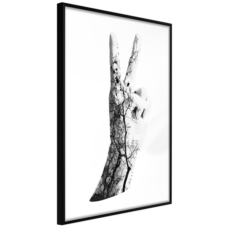 Wall Poster Victory - black and white abstraction with a hand showing the victory sign 117025 additionalImage 12