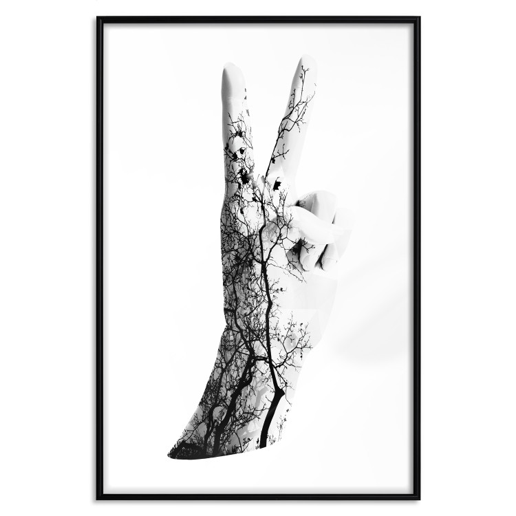 Wall Poster Victory - black and white abstraction with a hand showing the victory sign 117025 additionalImage 18