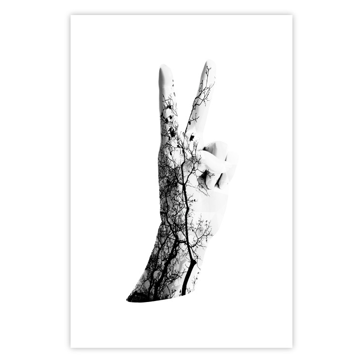 Wall Poster Victory - black and white abstraction with a hand showing the victory sign 117025 additionalImage 19