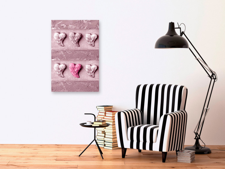 Canvas Stone love - six hearts on a concrete texture in pink colors 118225 additionalImage 3