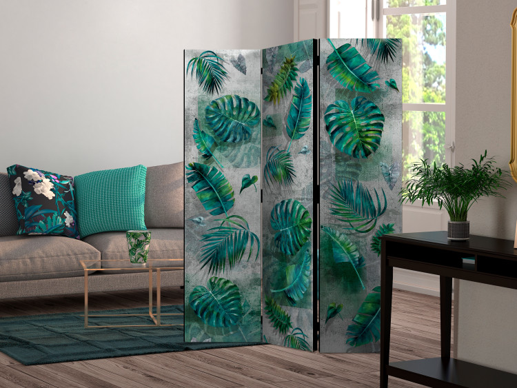 Folding Screen Modernist Jungle - tropical green leaves on a concrete background 118525 additionalImage 4
