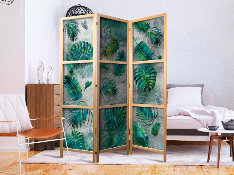 Folding Screen Modernist Jungle - tropical green leaves on a concrete background 118525 additionalImage 8