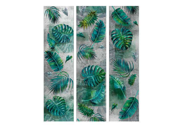 Folding Screen Modernist Jungle - tropical green leaves on a concrete background 118525 additionalImage 3