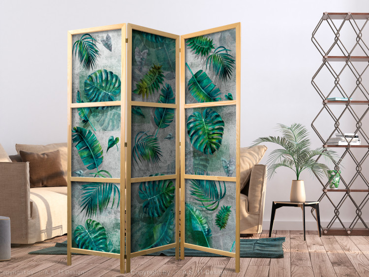 Folding Screen Modernist Jungle - tropical green leaves on a concrete background 118525 additionalImage 6